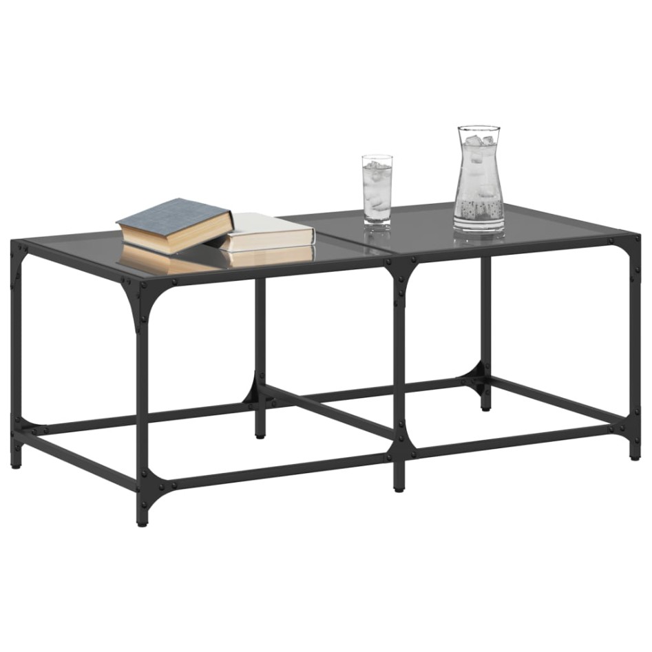 Mesa de centro superficie de vidrio acero negra 98,5x50x40