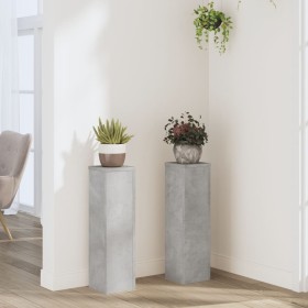 Soportes de plantas 2 uds madera gris hormigón 17x17x60