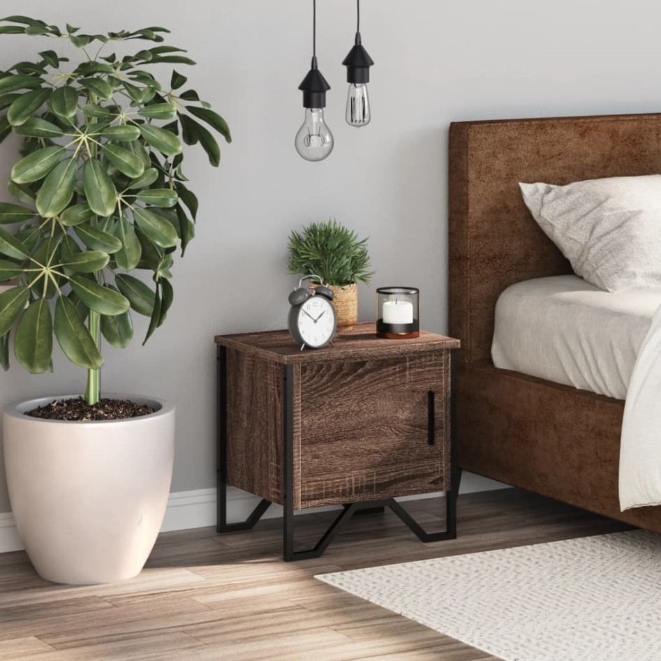 Mesita de noche madera de ingeniería marrón roble 40x30x40