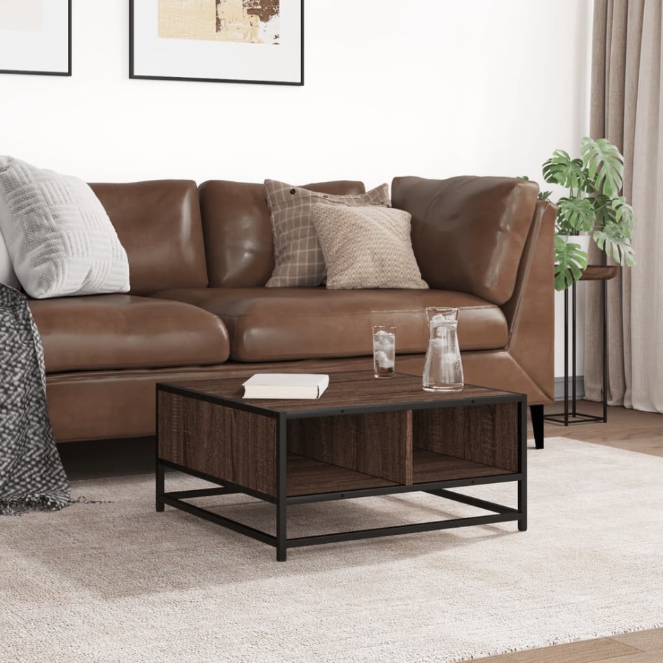 Mesa de centro madera ingeniería y metal marrón 60,5x60,5x30