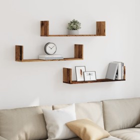 Estantes de pared 3 uds madera ingeniería envejecida