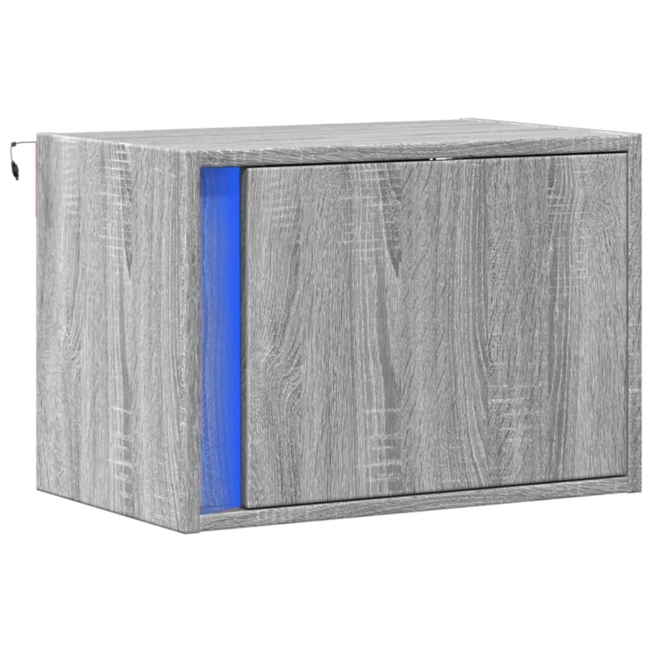 Mesita de noche de pared con luces LED gris