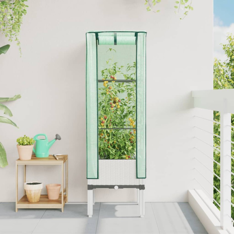 Arriate con cubierta invernadero aspecto ratán 40x40x140