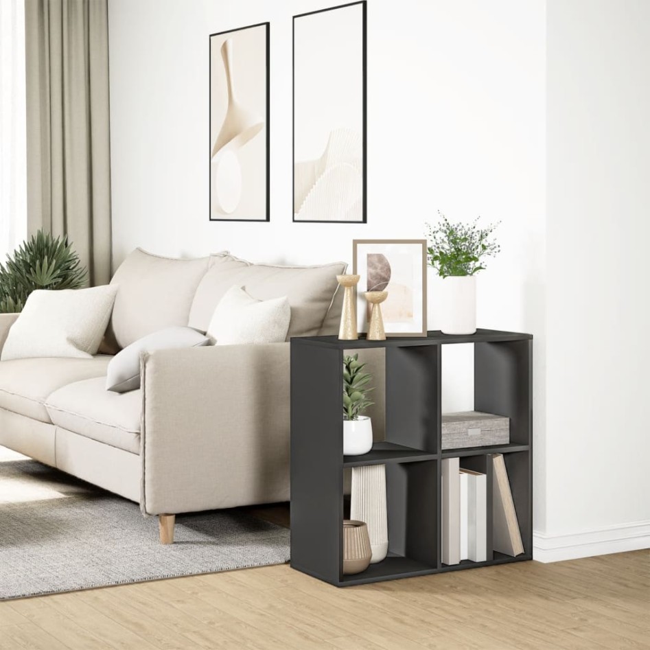 Librería divisora madera de ingeniería negra 69,5x29x69,5