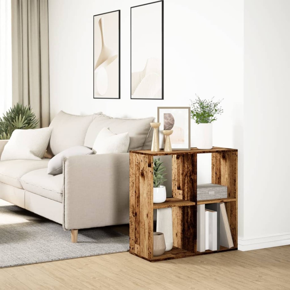 Librería divisor madera ingeniería envejecida 69,5x29x69,5