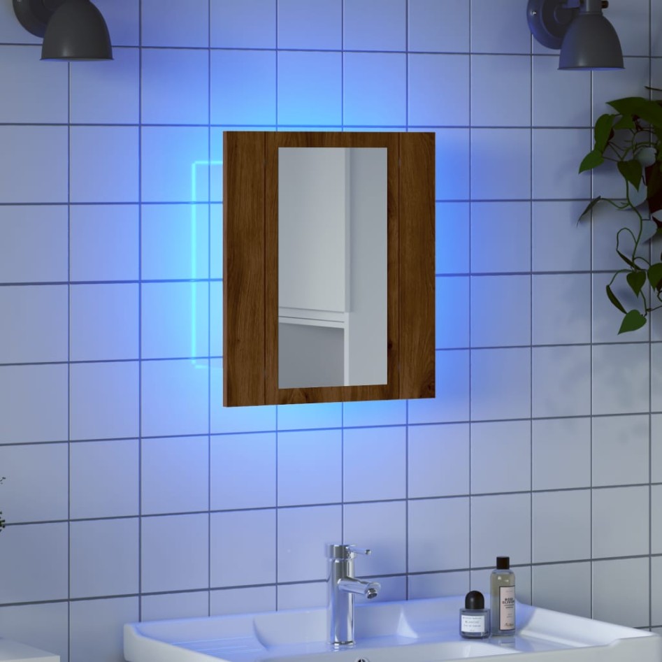 Armario de baño con espejo LED madera roble artisan 40x12x45