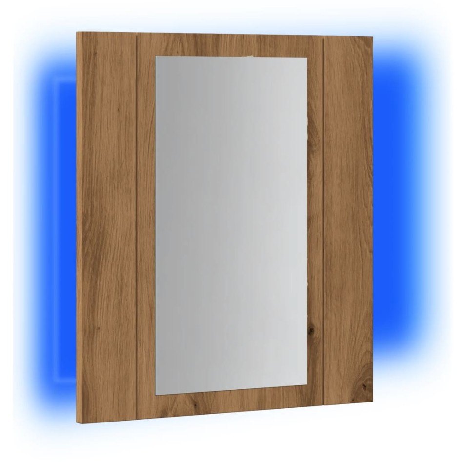 Armario de baño con espejo LED madera roble artisan 40x12x45