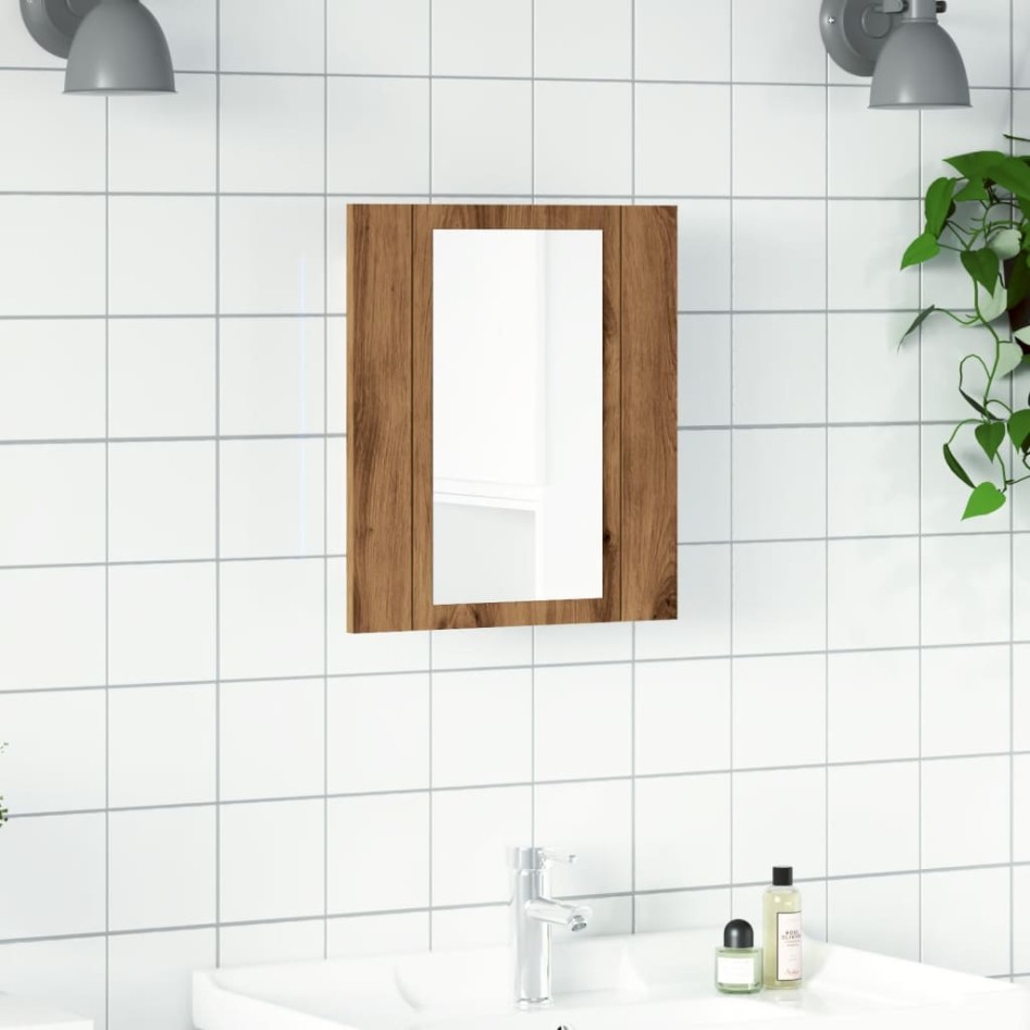 Armario de baño con espejo LED madera roble artisan 40x12x45