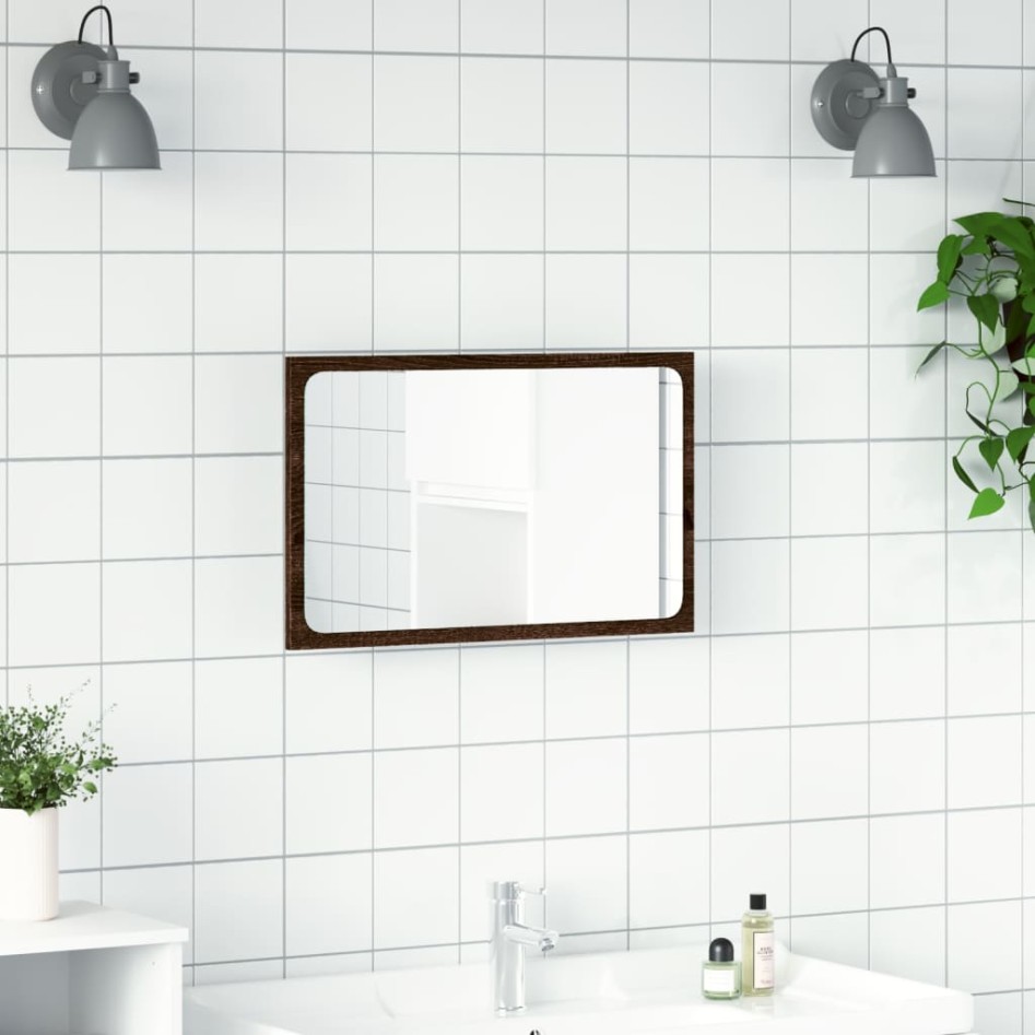 Espejo de baño LED madera ingeniería marrón roble 60x8,5x38