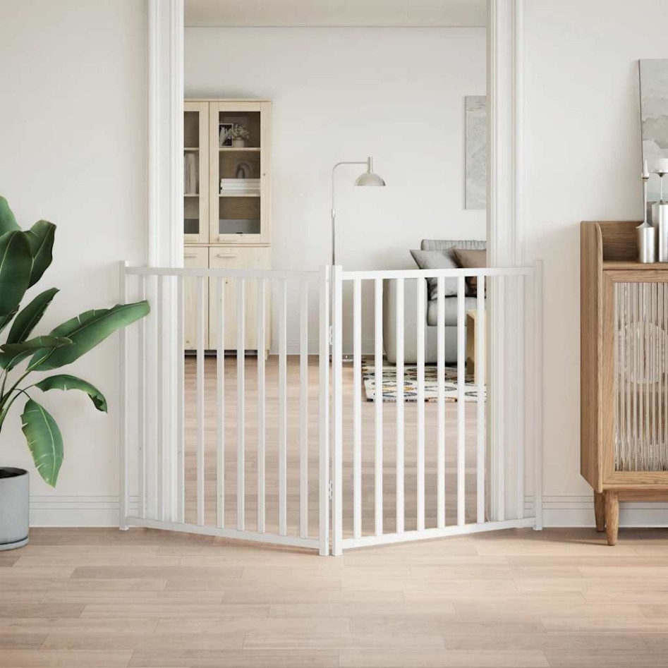 Puerta de perros plegable 2 paneles madera abeto blanco 160