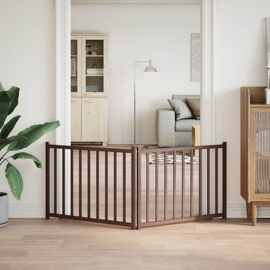Puerta de perros plegable 2 paneles madera abeto marrón 160