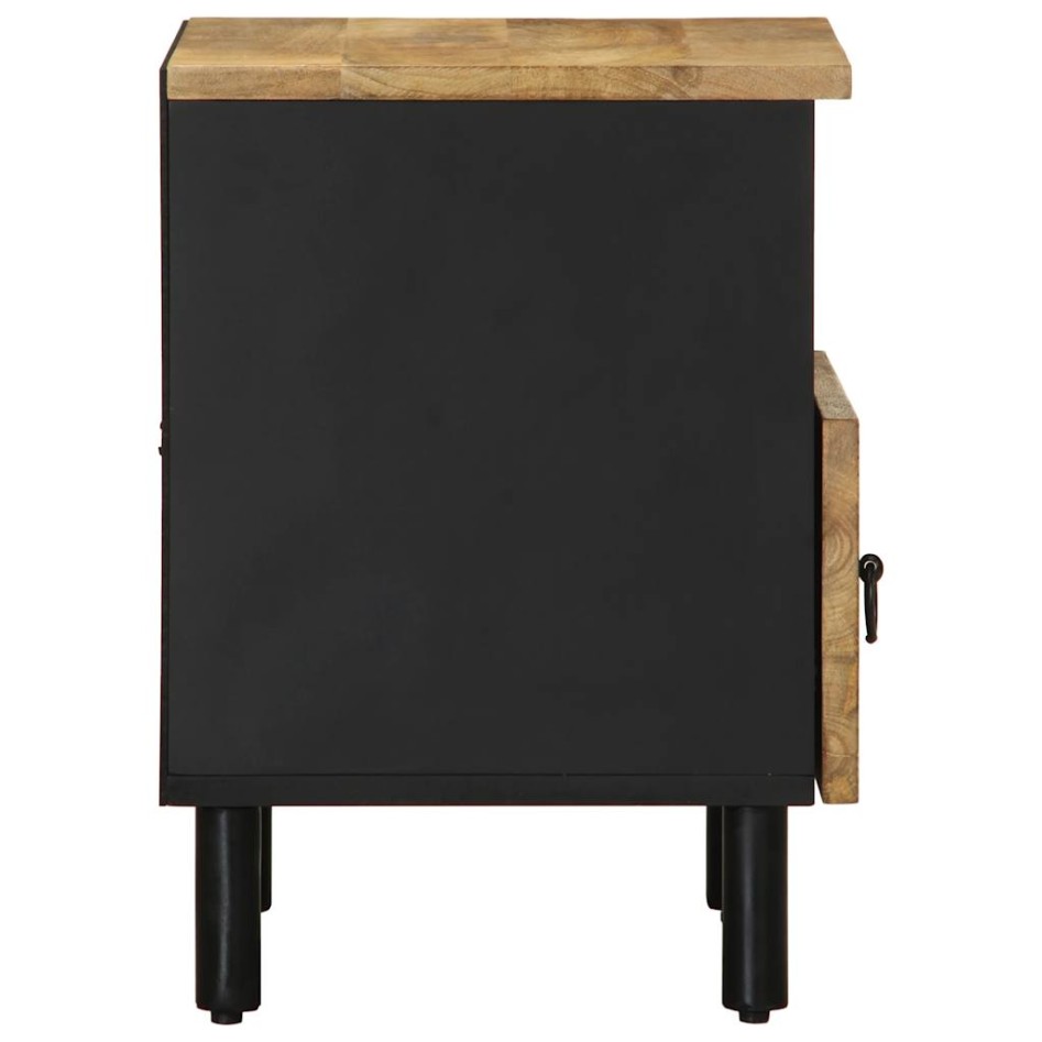 Mesita de noche madera maciza de mango rugosa negro 40x33x46
