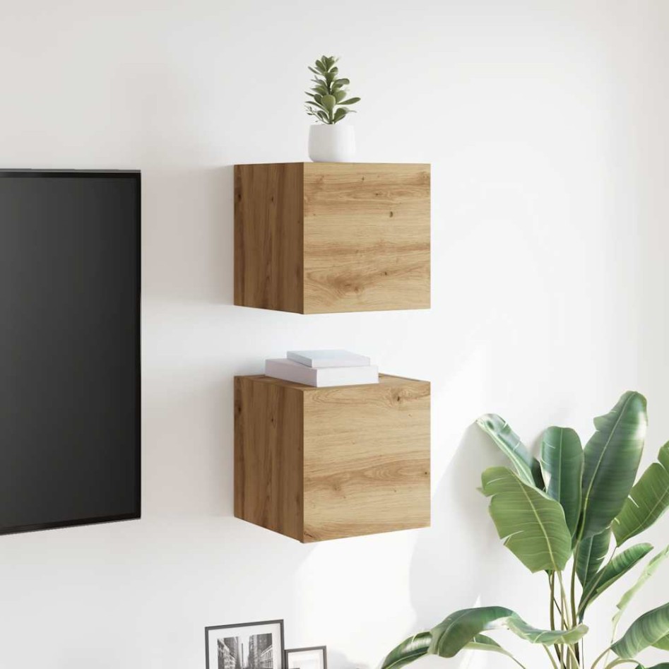 Muebles de pared para TV 2 uds roble artisan 30,5x30x30