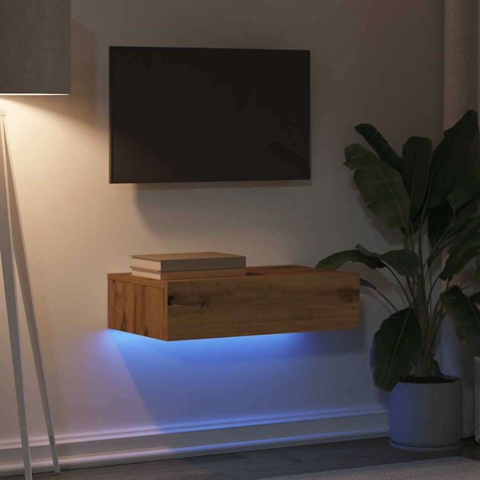 Mueble de TV con luces LED roble artisan 60x35x15,5