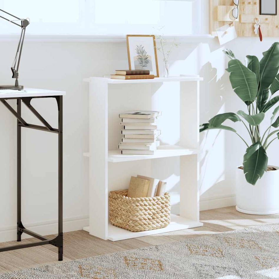 Librería 3 niveles madera ingeniería blanco 60x30x80