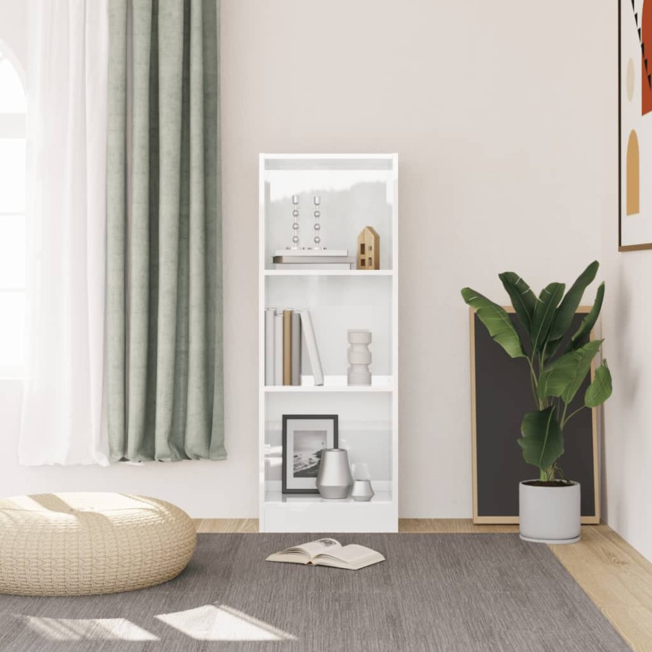 Estantería de 3 niveles madera blanco brillo 40x24x109