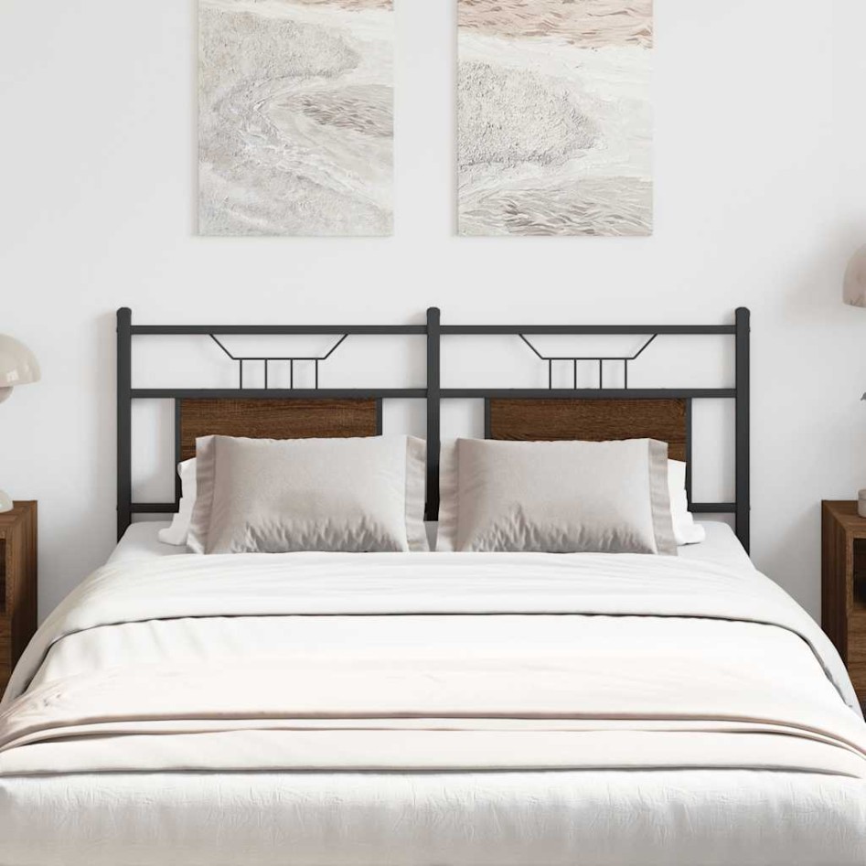 Cabecero de madera de ingeniería y acero marrón roble 140