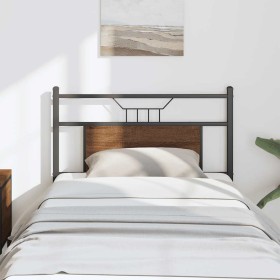 Cabecero de madera de ingeniería y acero marrón roble 90