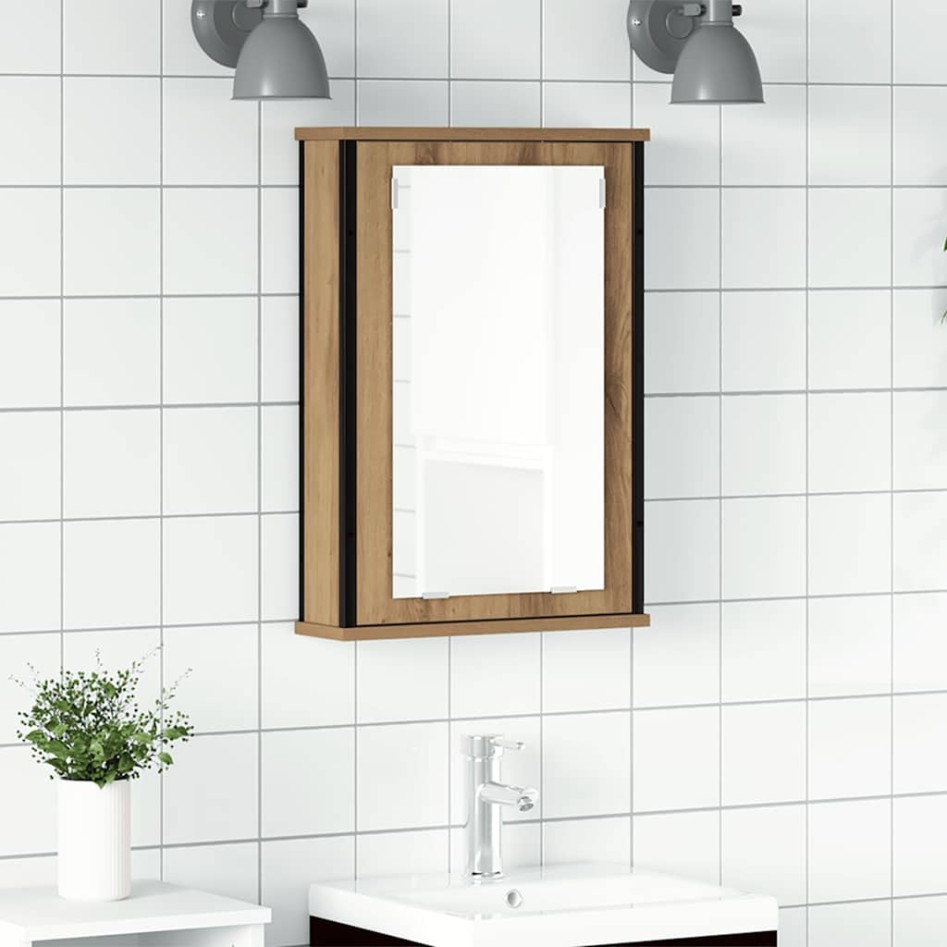 Mueble de baño con espejo de roble artesanal 42x12x60