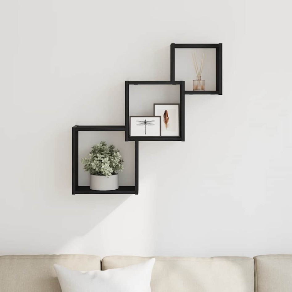 Estante cubos pared madera ingeniería roble negro 68x15x68