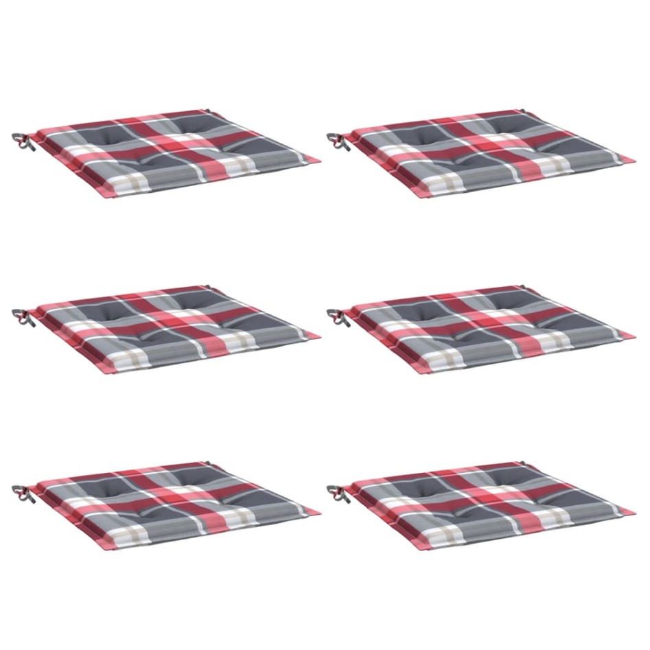 Cojines de silla de jardín 6 uds tela a cuadros rojo 40x40x3