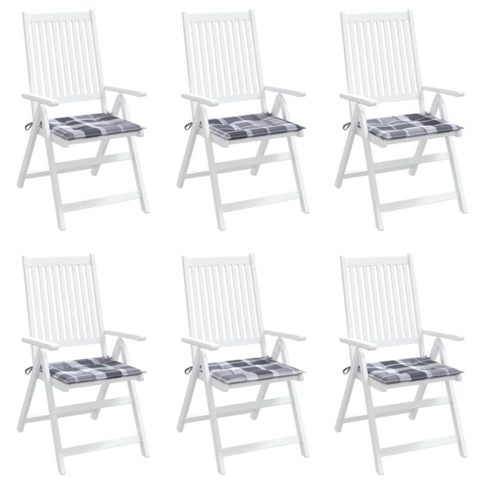 Cojines de silla de jardín 6 uds tela a cuadros gris 40x40x3