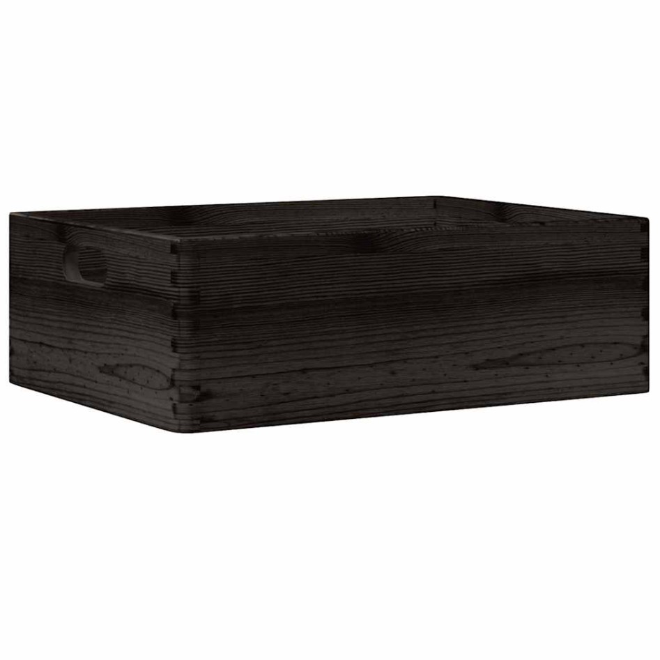 Caja de madera con asas madera maciza pino negra 40x30x13