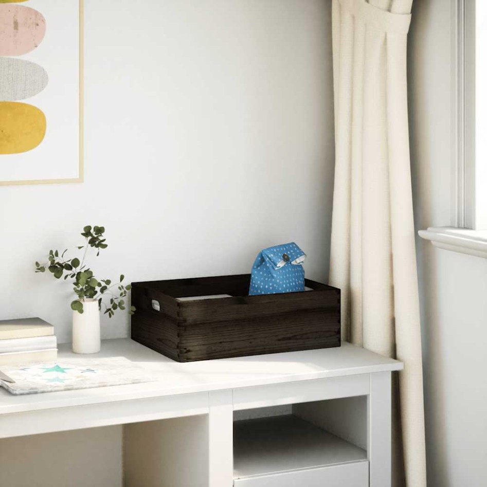 Caja de madera con asas madera maciza pino negra 40x30x13