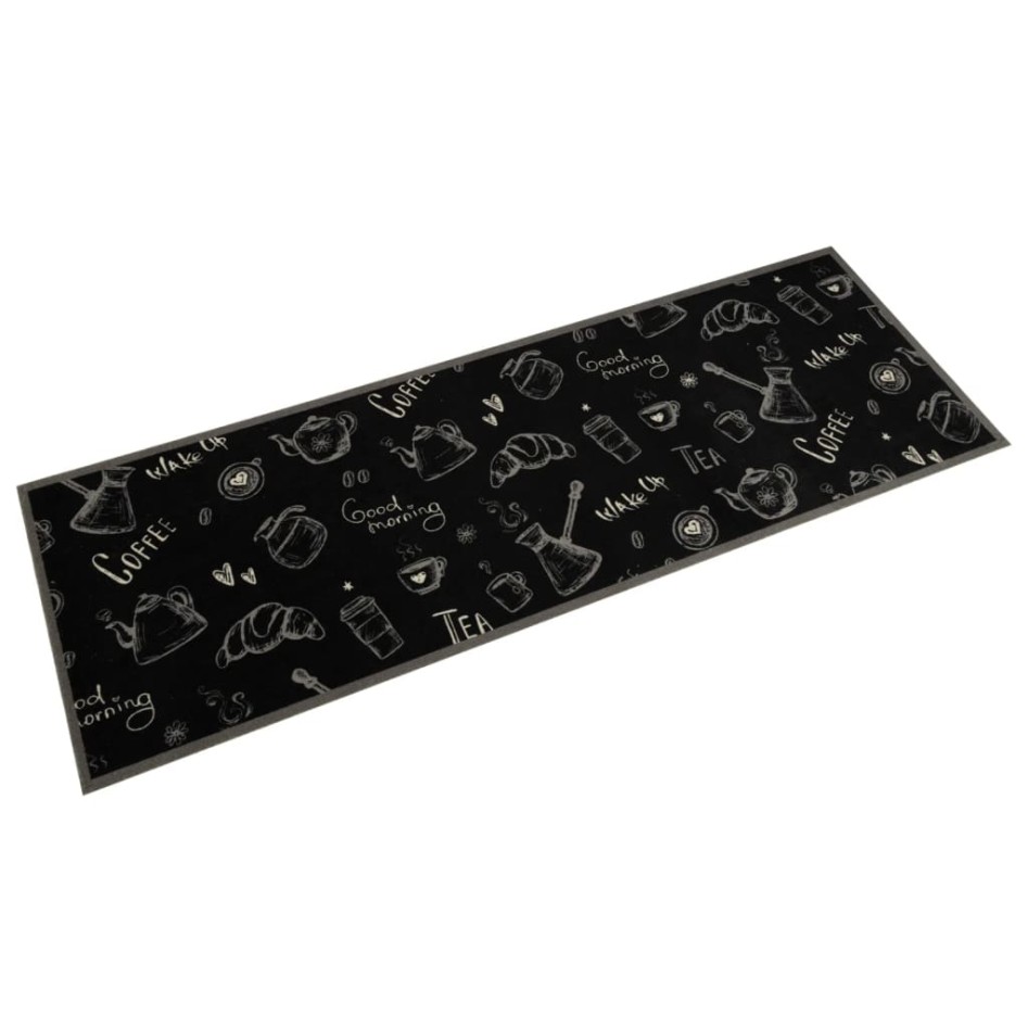 Alfombra de cocina lavable terciopelo negro Morning 60x180