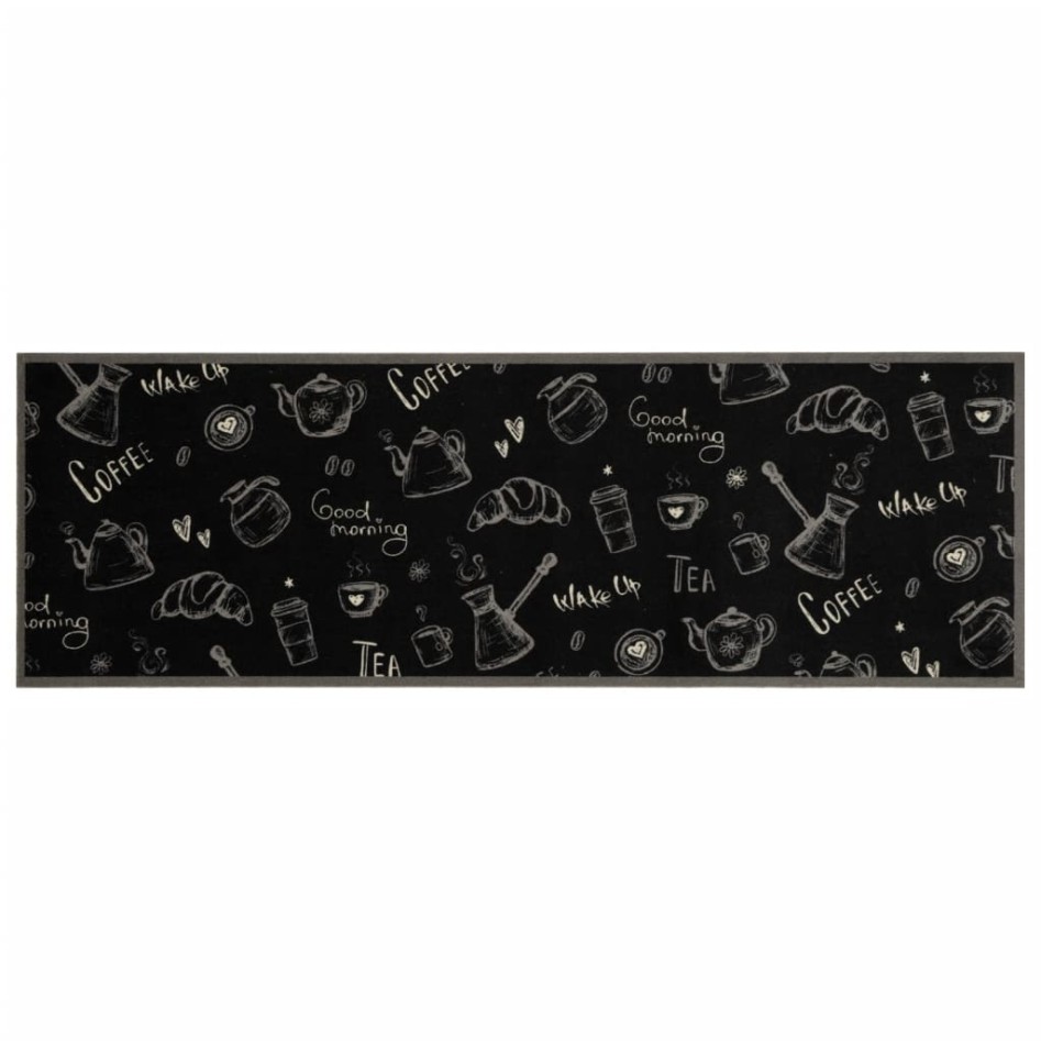 Alfombra de cocina lavable terciopelo negro Morning 60x180