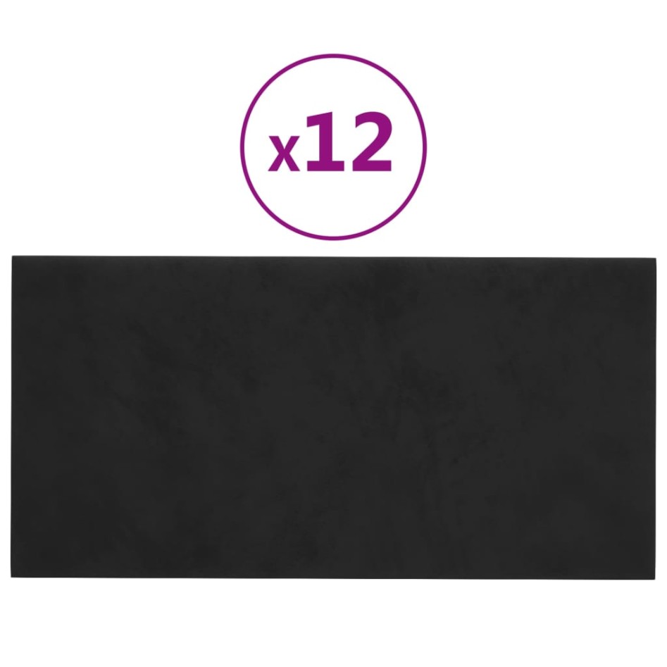 Paneles de pared 12 uds terciopelo negro 30x15 cm 0,54