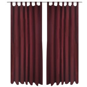2 cortinas micro-satinadas con trabillas color burdeos, 140 x 225