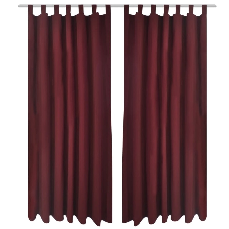 2 cortinas micro-satinadas con trabillas color burdeos, 140 x 225
