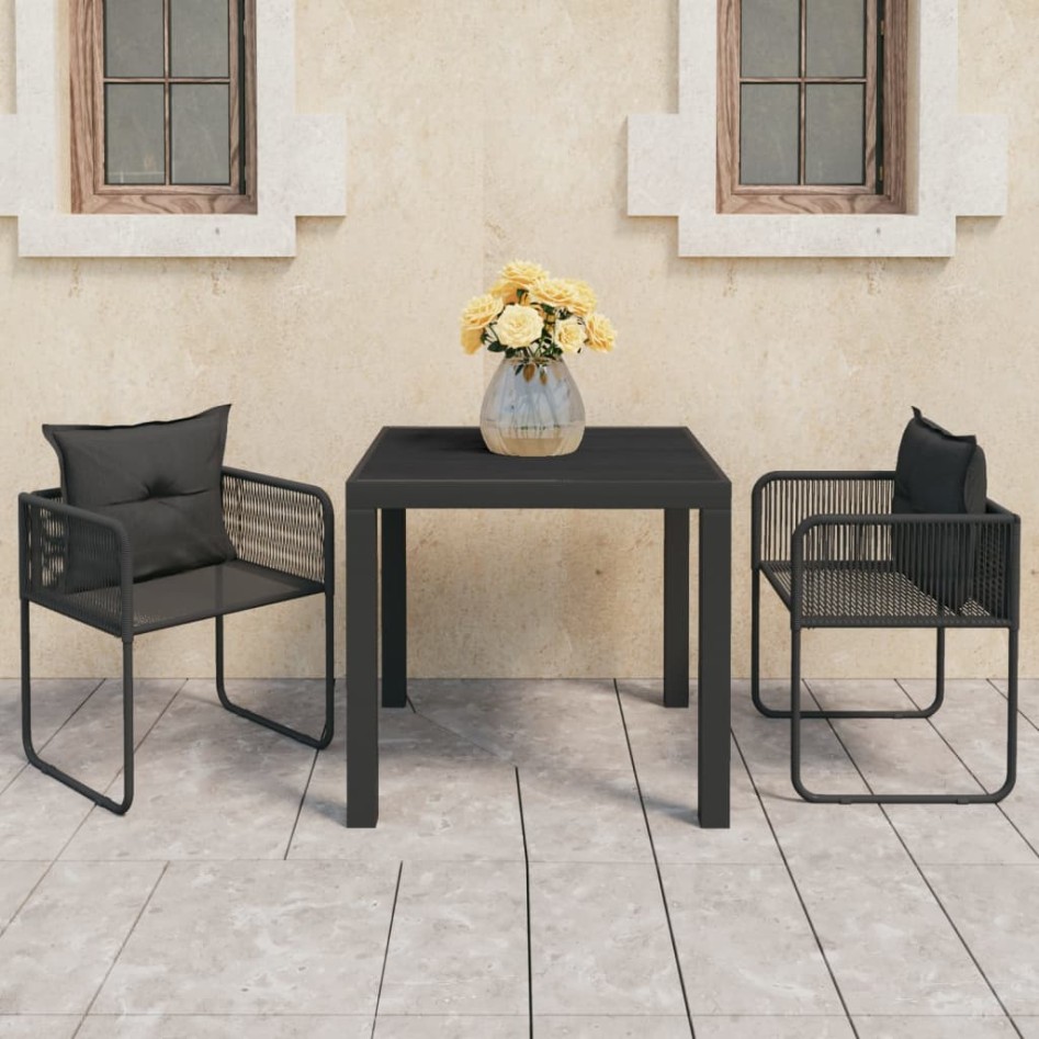 Set de comedor de jardín de 3 piezas PVC ratán
