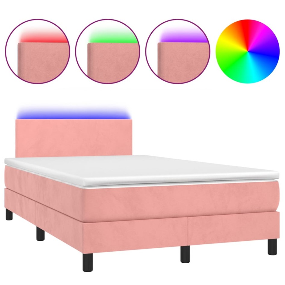 Cama box spring colchón y LED terciopelo rosa 120x200