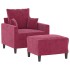 Sillón con taburete terciopelo rojo tinto 60