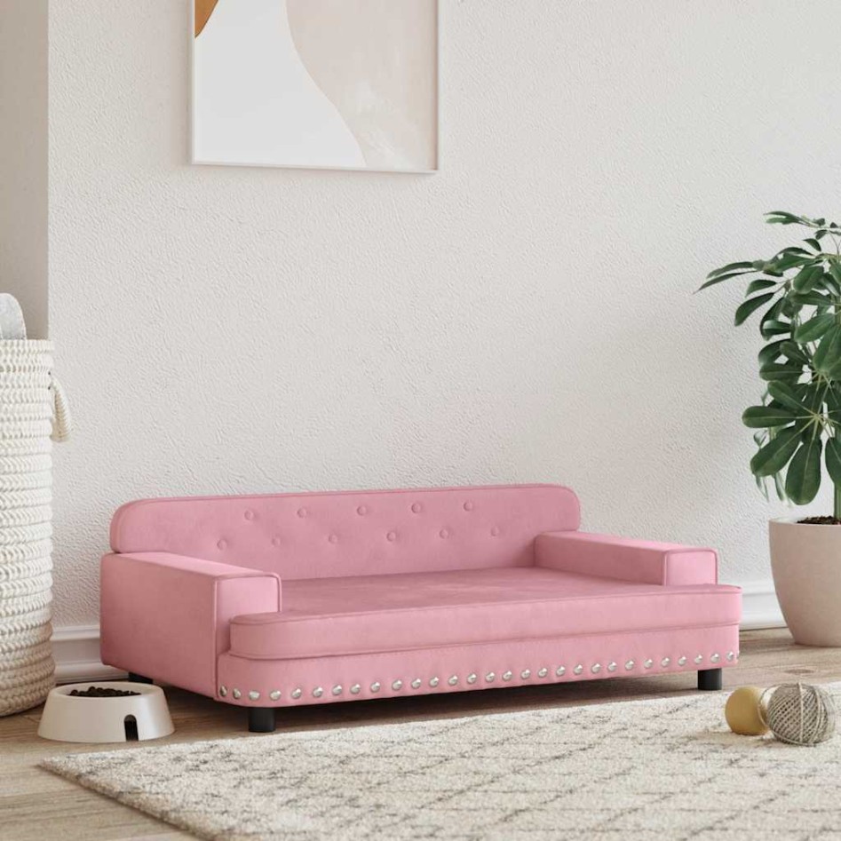 Cama para perros de terciopelo rosa 90x53x30