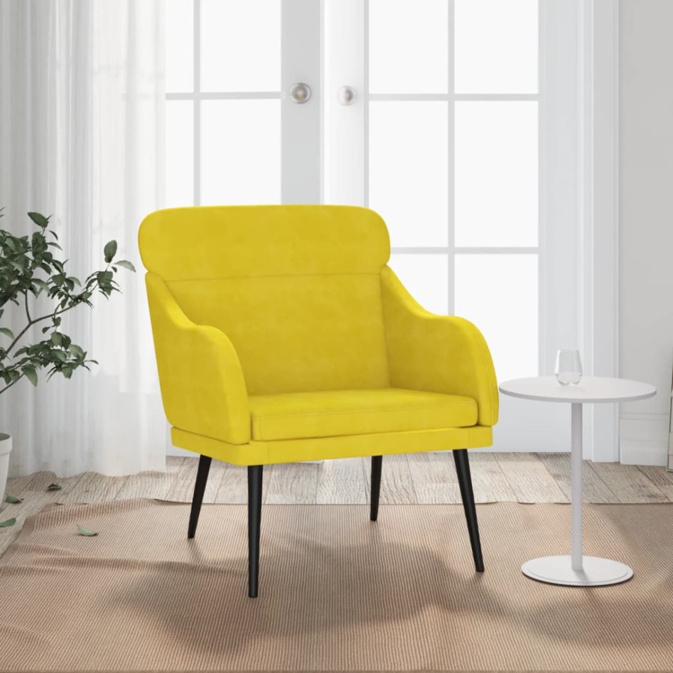 Sillón de terciopelo amarillo 63x76x80