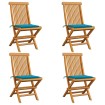 Sillas de jardín 4 uds con cojines azules madera de teca