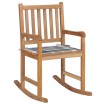 Silla mecedora de madera maciza teca con cojín a cuadros grises