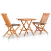 Set de bistró 3 pzas con cojines grises madera maciza de teca