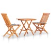 Set de bistró 3 piezas madera de teca y cojines a cuadros gris