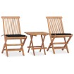 Set comedor de jardín plegable 3 piezas madera de teca cojines