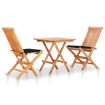 Set de bistró 3 pzas con cojines negros madera maciza de teca