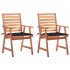 Sillas comedor de jardín y cojines 2 uds madera maciza