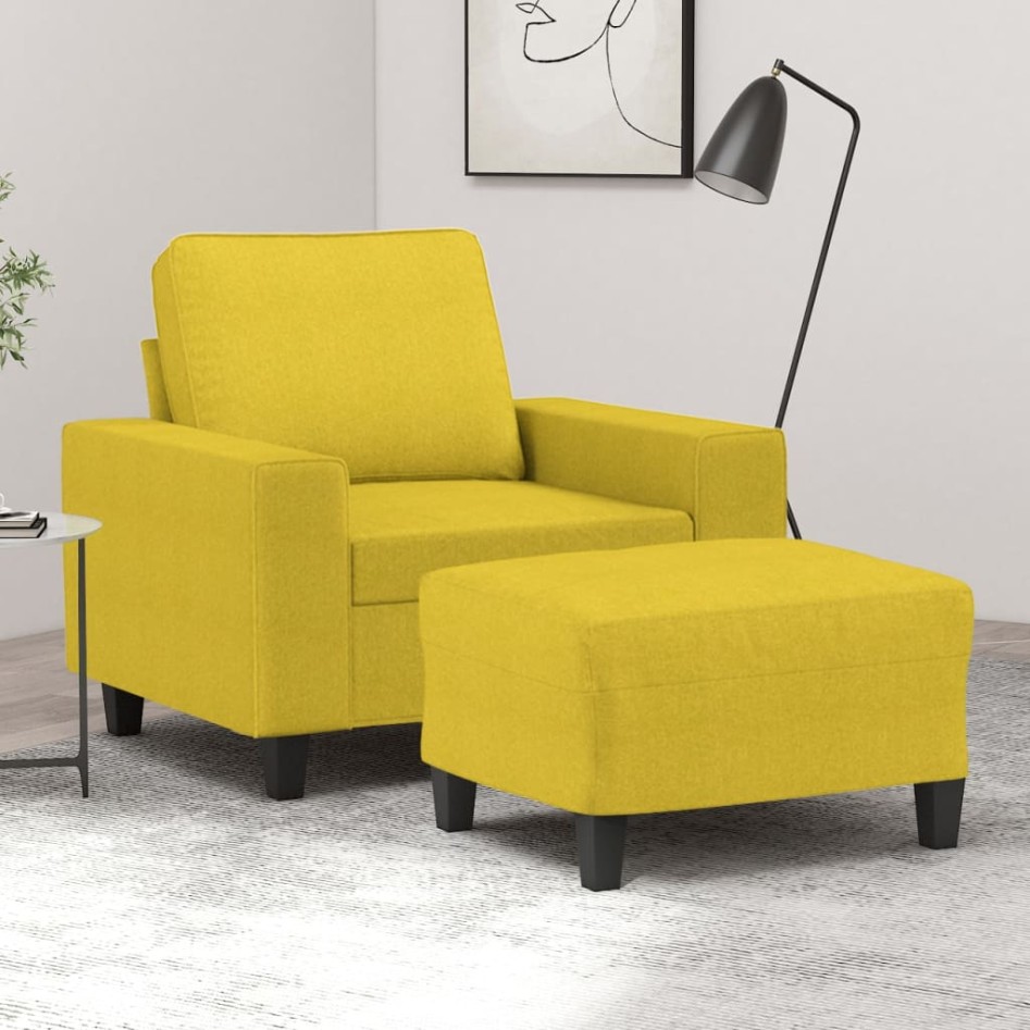 Sillón con taburete tela amarillo claro 60