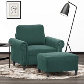 Sillón con taburete terciopelo verde oscuro 60