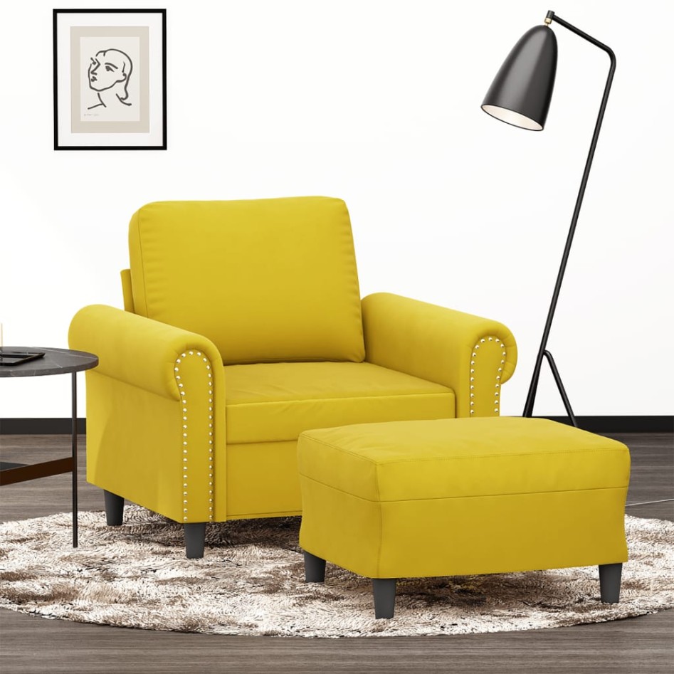 Sillón con taburete terciopelo amarillo 60