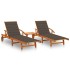 Tumbonas con mesa y cojines 2 uds madera maciza de