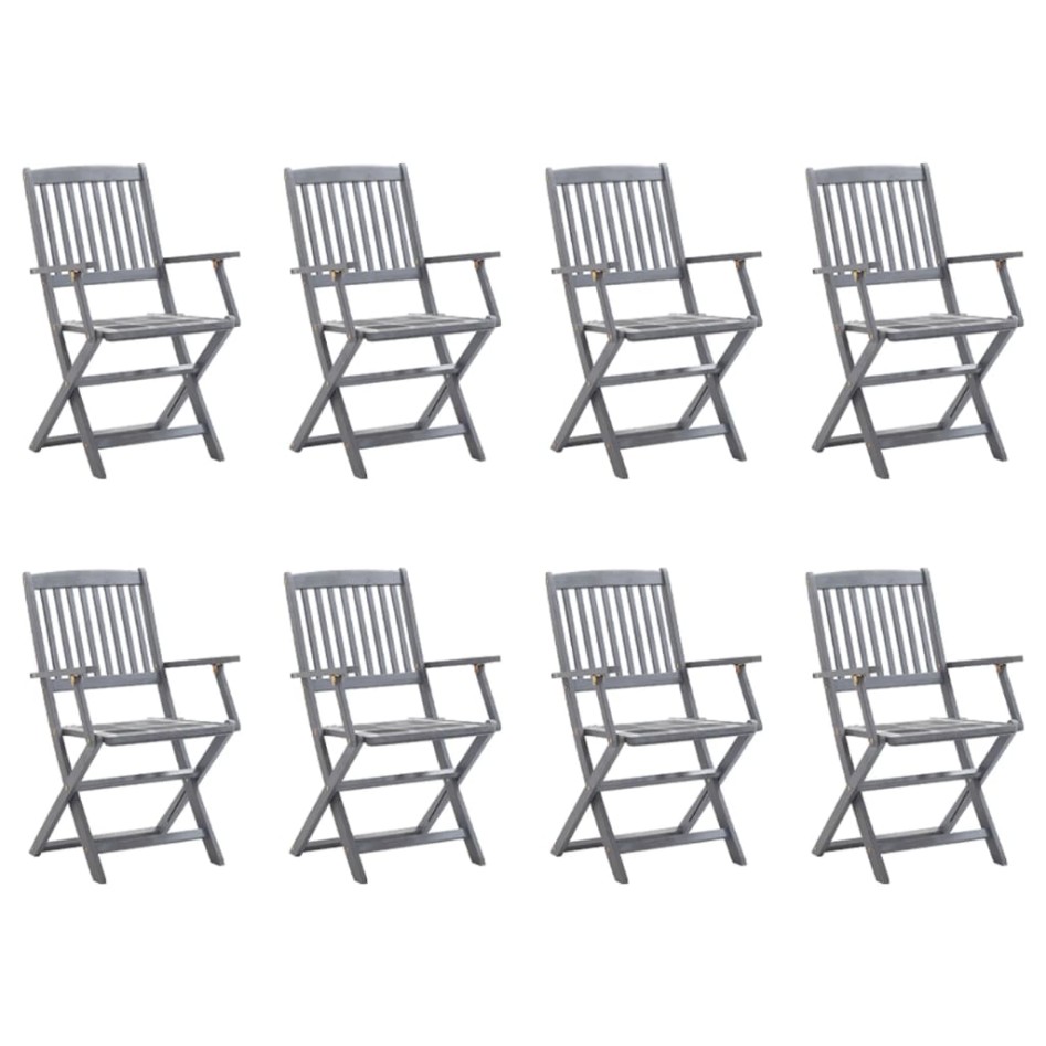 Sillas de jardín plegables 8 uds y cojines madera maciza